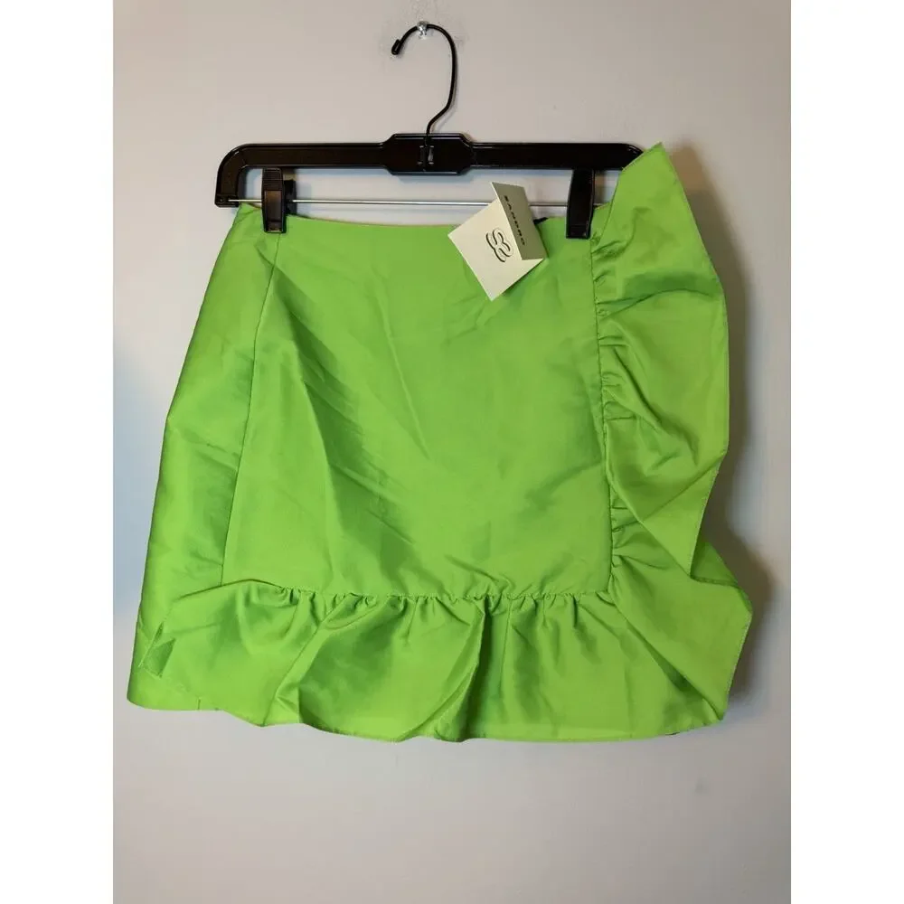 Sandro Womens Mini Skirt Ruffle Ruffles Green FR 34/ US 2 XS SFPJU00781 NWT $245